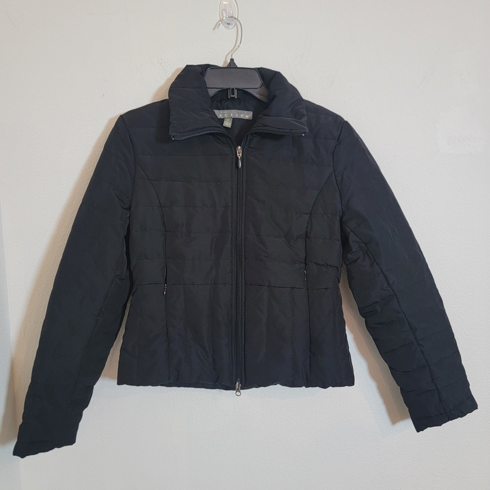 Kenneth Cole Reaction Black Puffer Down Feather Jacket Zip G-III Quilt Small VTG